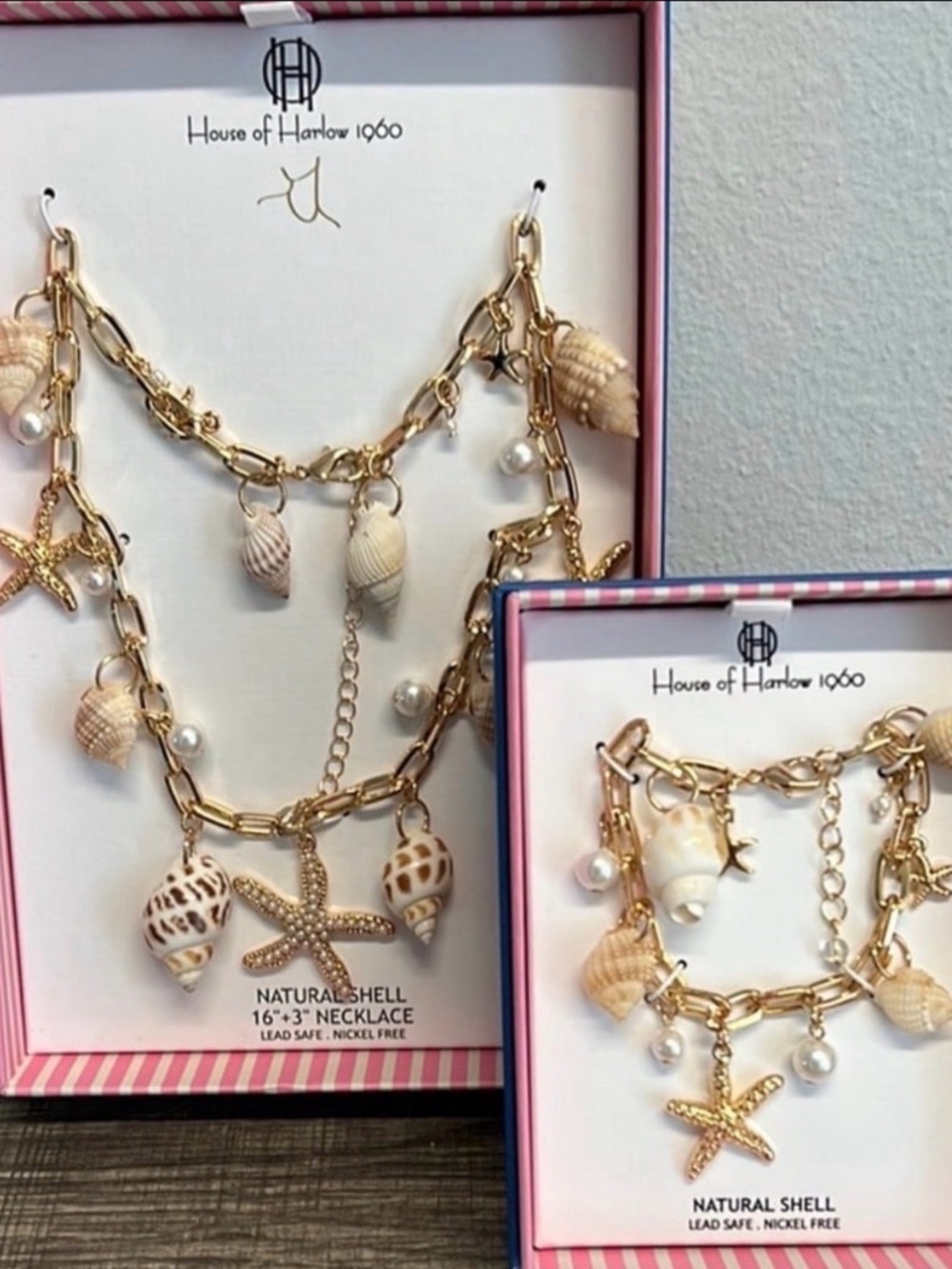 House of Harlow 1960 Shell Charm Necklace and Bracelet Set
